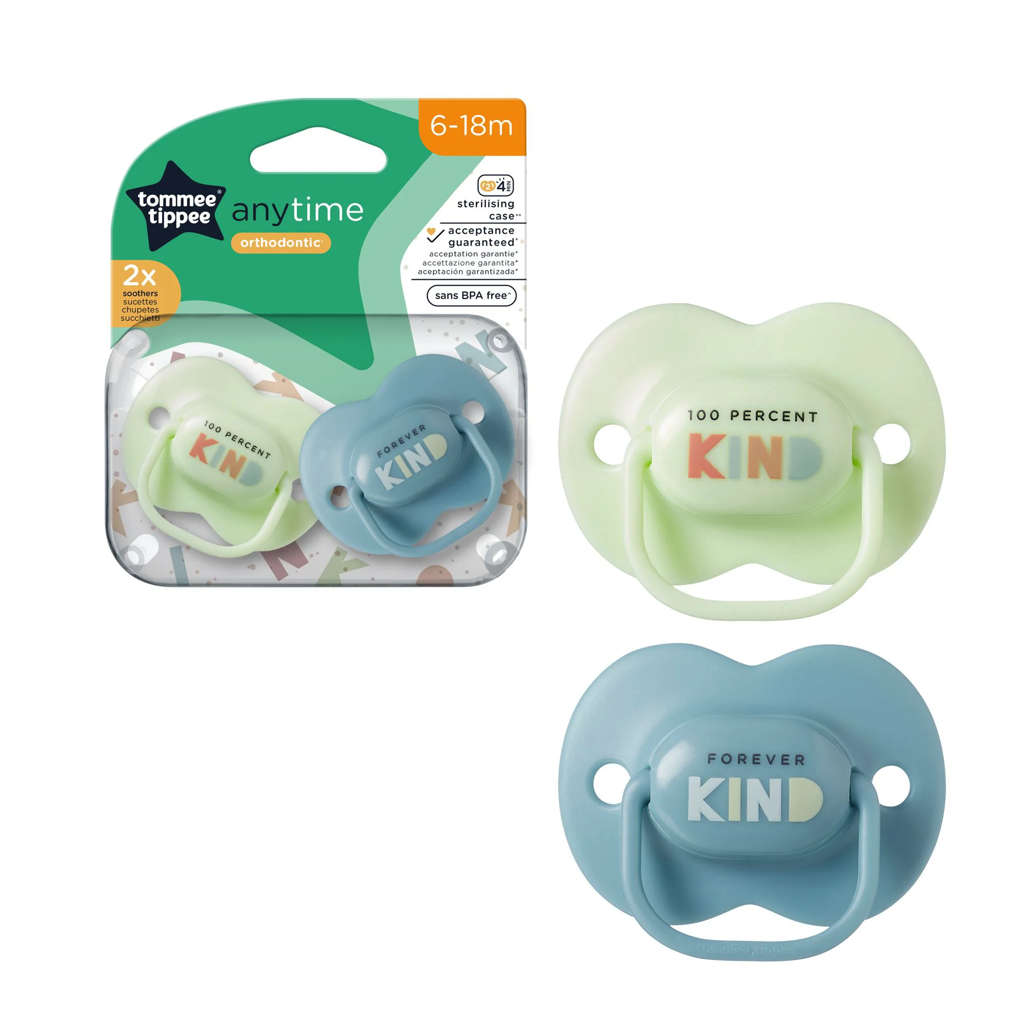 Suzete ortodontice din silicon Tomme Tippee Anytime Verde (6-18 luni), 2 buc. foto
