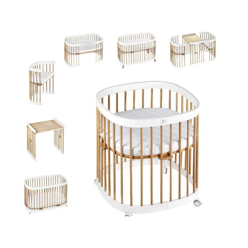 Детская кроватка Eucalyptus Napoli Plus Universal на колёсах Белый+Натуральный foto