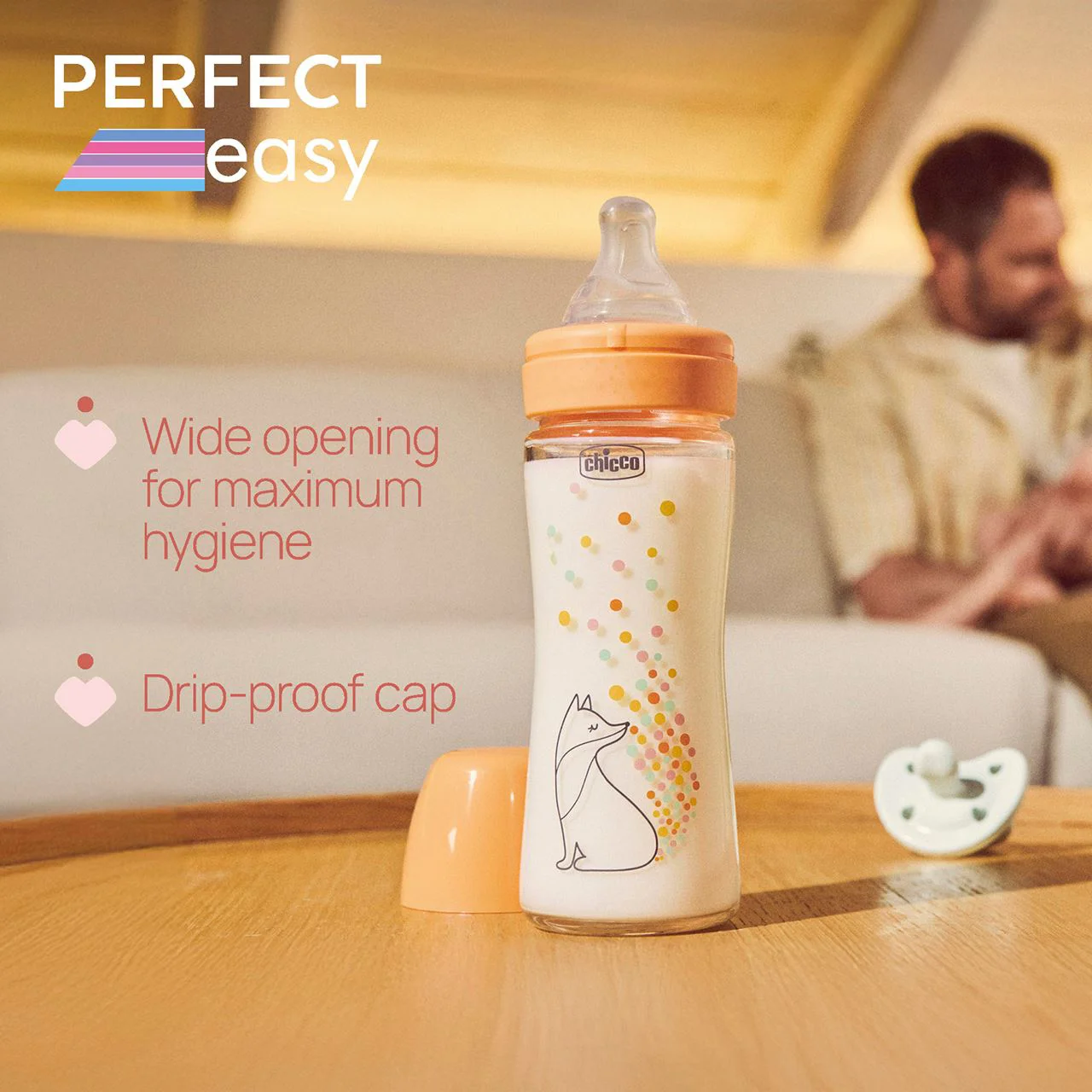 Biberon din sticla anti-colici Chicco Perfect Easy, flux lent (0+ luni), 240 ml foto