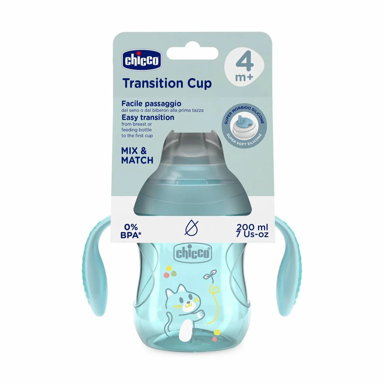 Cana de tranzitie Chicco Blue (4+ luni), 200 ml foto
