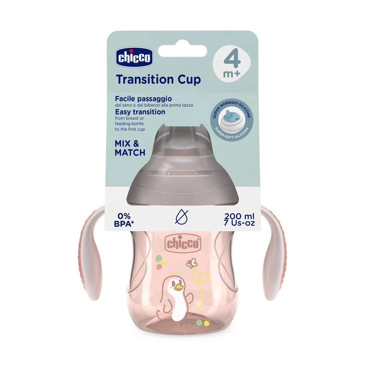 Cana de tranzitie Chicco Pink (4+ luni), 200 ml foto