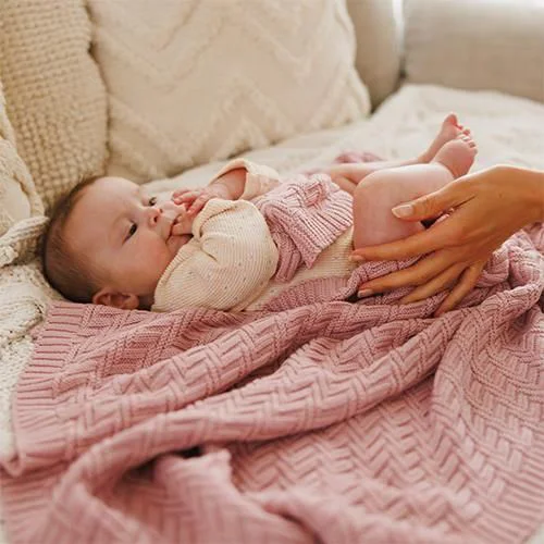 Patura tricotate din bumbac BabyOno Pink foto