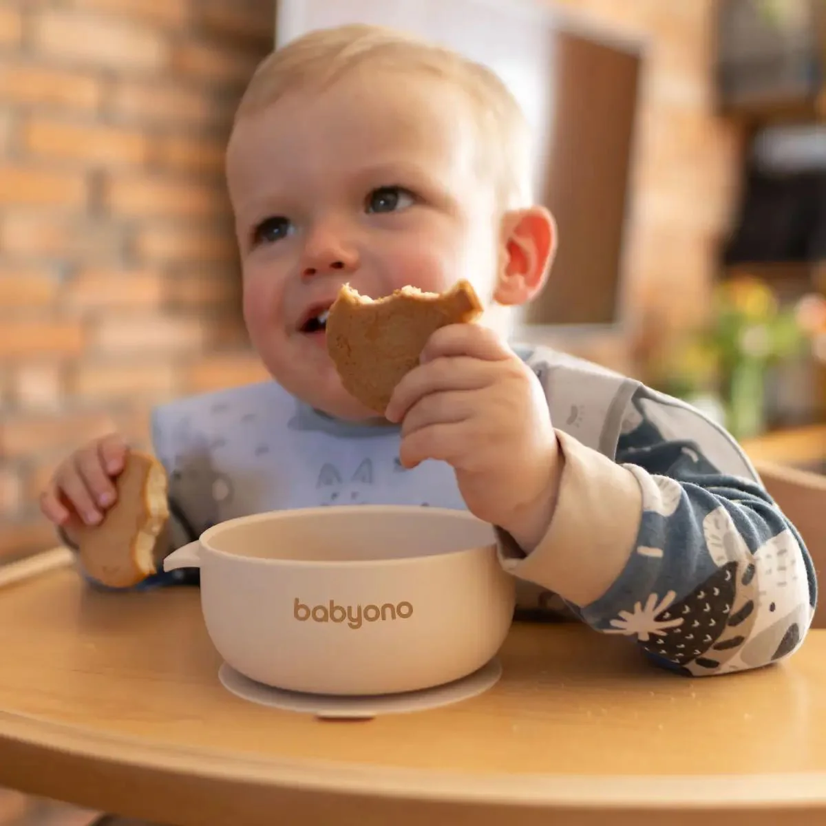 Bol din silicon cu ventuza si capac BabyOno Beige foto
