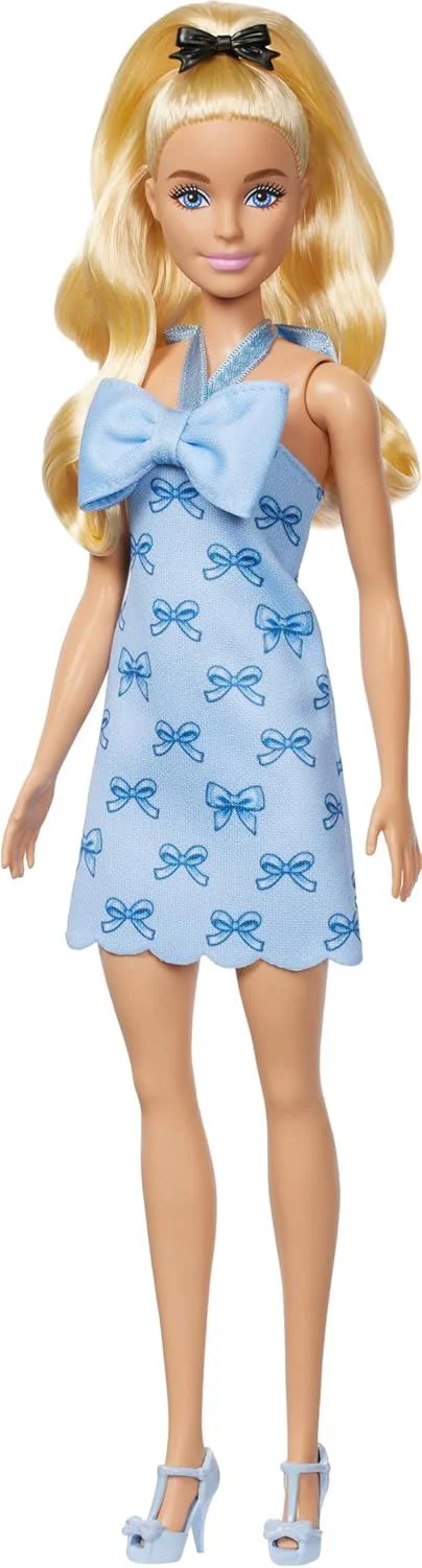 Papusa Barbie "Fashionista in rochie cu funda albastra" foto