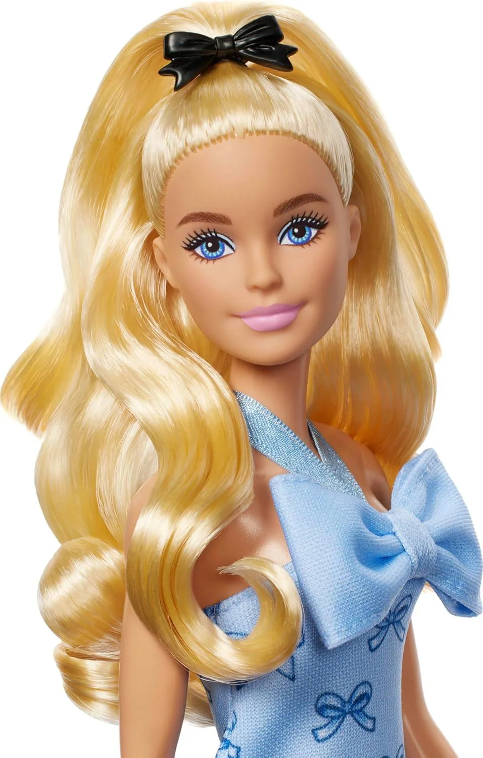 Papusa Barbie "Fashionista in rochie cu funda albastra" foto