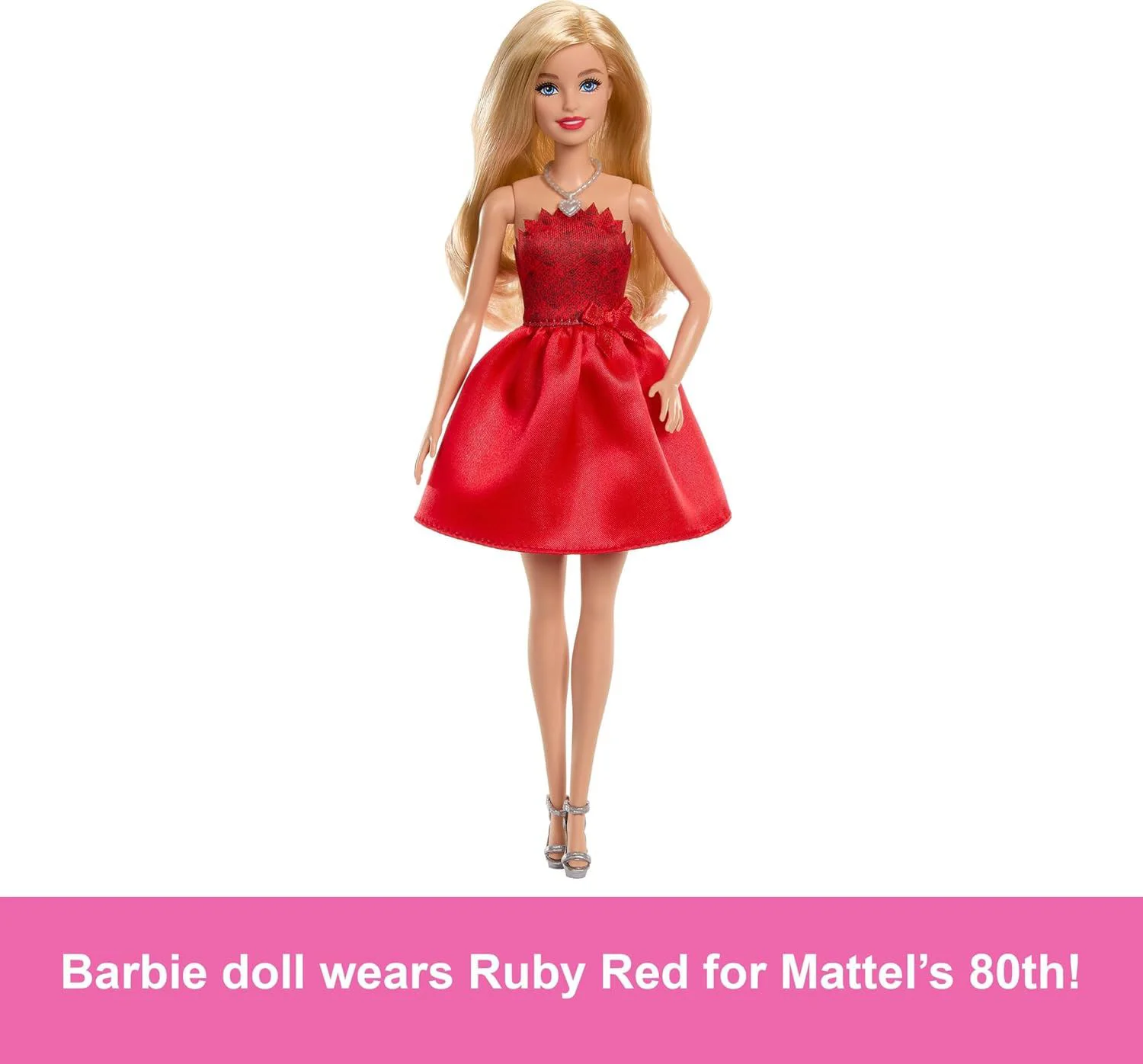 Papusa Barbie in rochie rosu rubin, editia 80 de ani foto