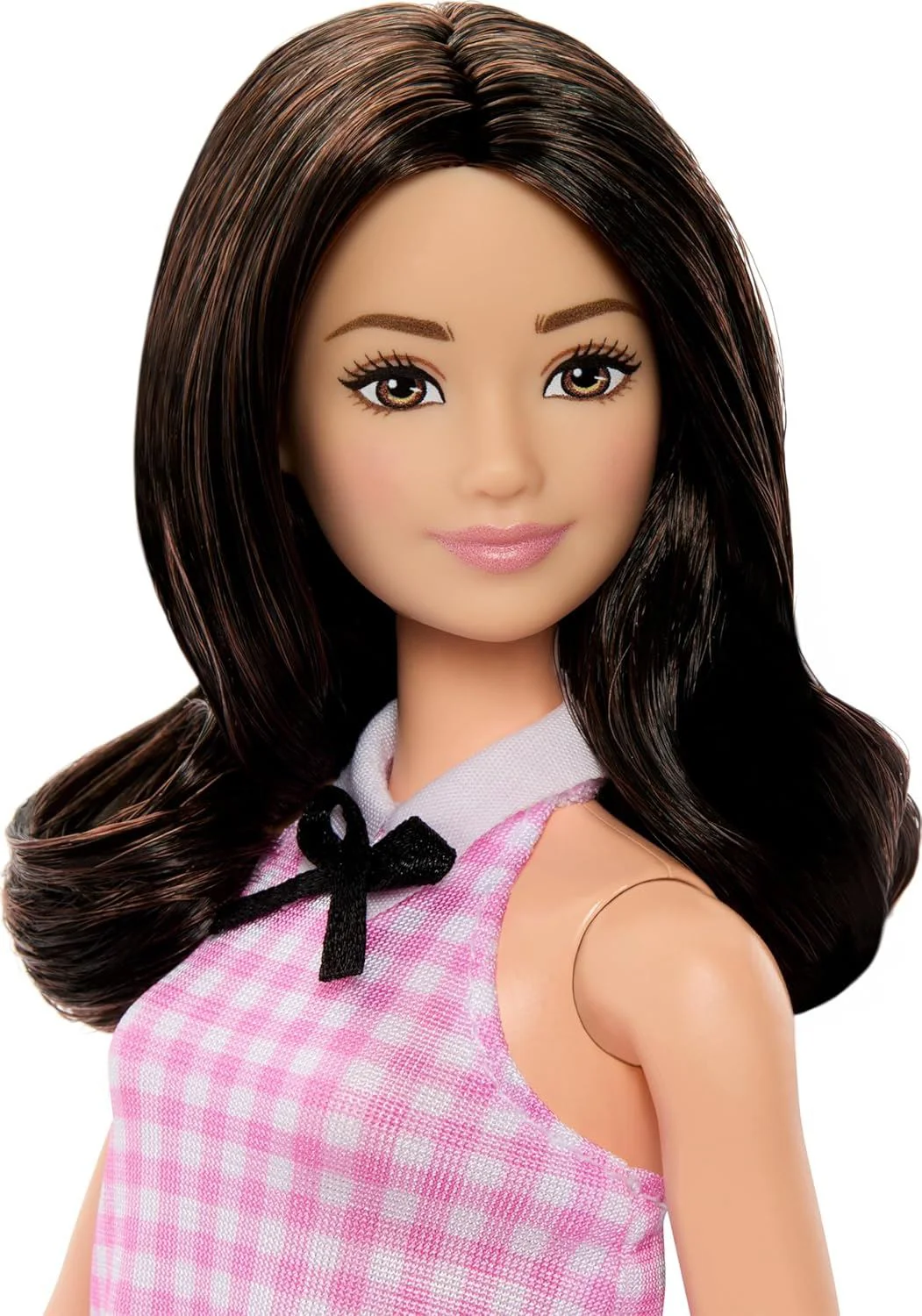 Papusa Barbie "Fashionista in rochie roz in carouri" foto