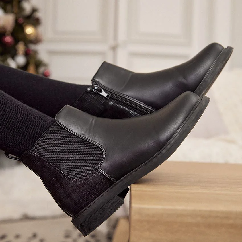 Botine pentru fete Saxo Blues cu fermoar efect piele foto