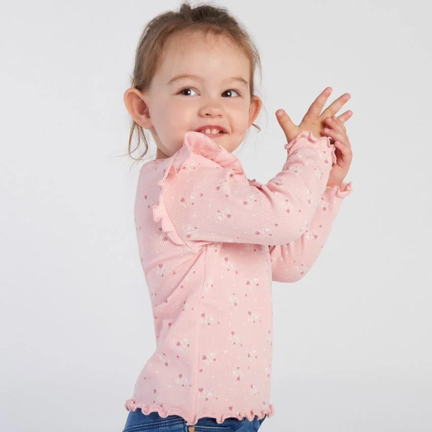 Orchestra Tricou pentru fetite cu maneca lunga riflat cu inimioare Roz foto