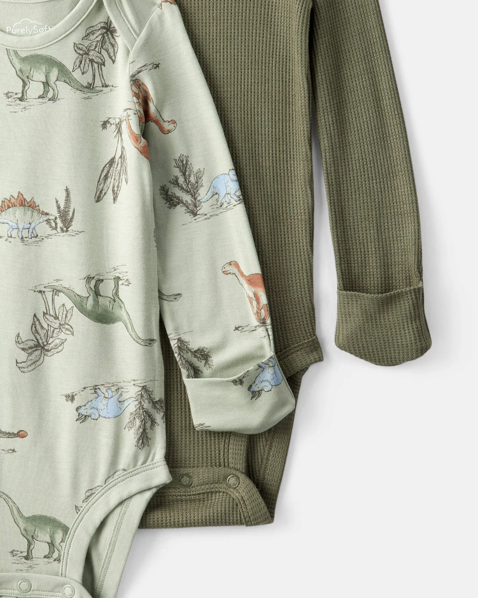 Carter's Set 2 body cu maneca lunga din viscoza PurelySoft Green Dino foto