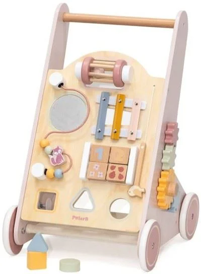 Antemergator din lemn cu activitati educative Viga Toys PolarB Pink foto