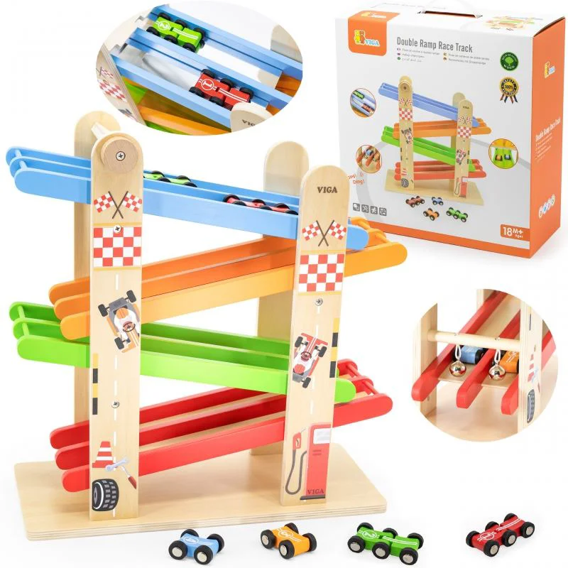 Pista de curse cu rampe duble din lemn Viga Toys foto