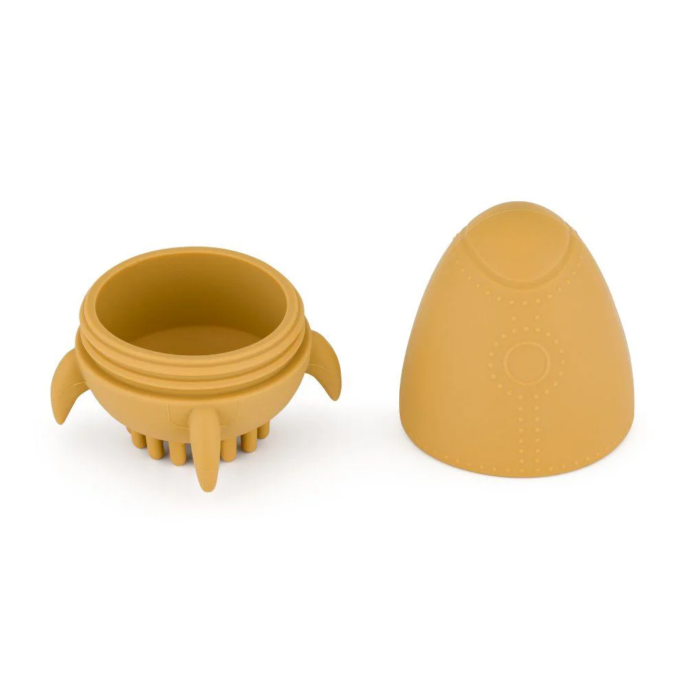 Perie si jucarie de baie din silicon Petite&Mars Splashy Rocket Intense Ochre (6+ luni) foto