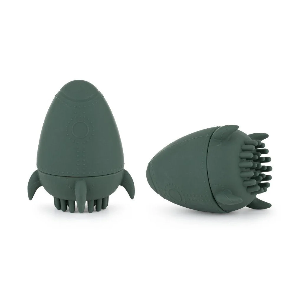 Силиконовая щётка и игрушка для ванны Petite&Mars Splashy Rocket Misty Green (6+ мес.) foto