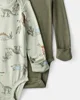 Carter's Set 2 body cu maneca lunga din viscoza PurelySoft Green Dino foto