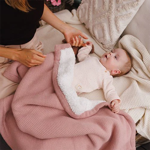 Patura din bumbac cu captuseala din fleece BabyOno Pink foto