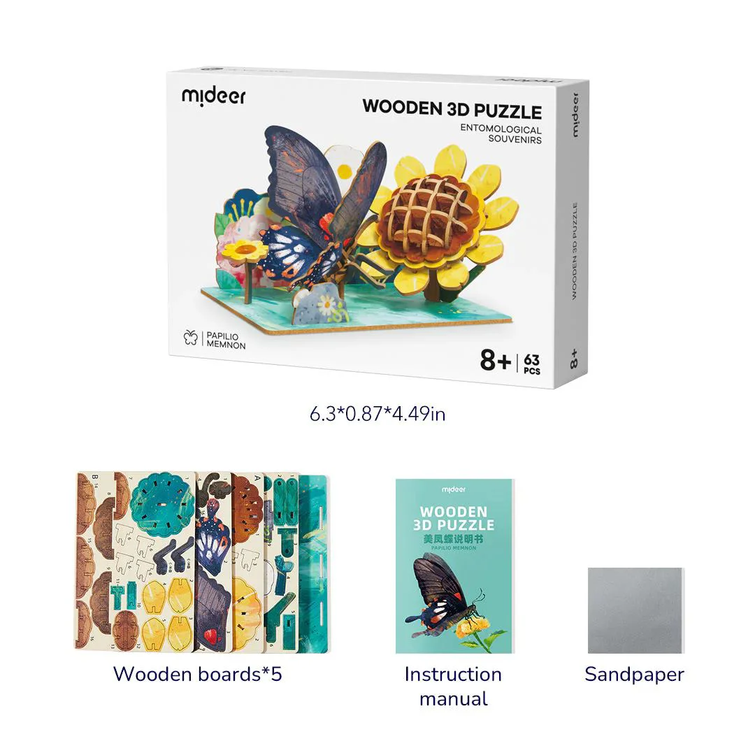 Puzzle 3D din lemn Mideer Butterfly, 63 el. foto