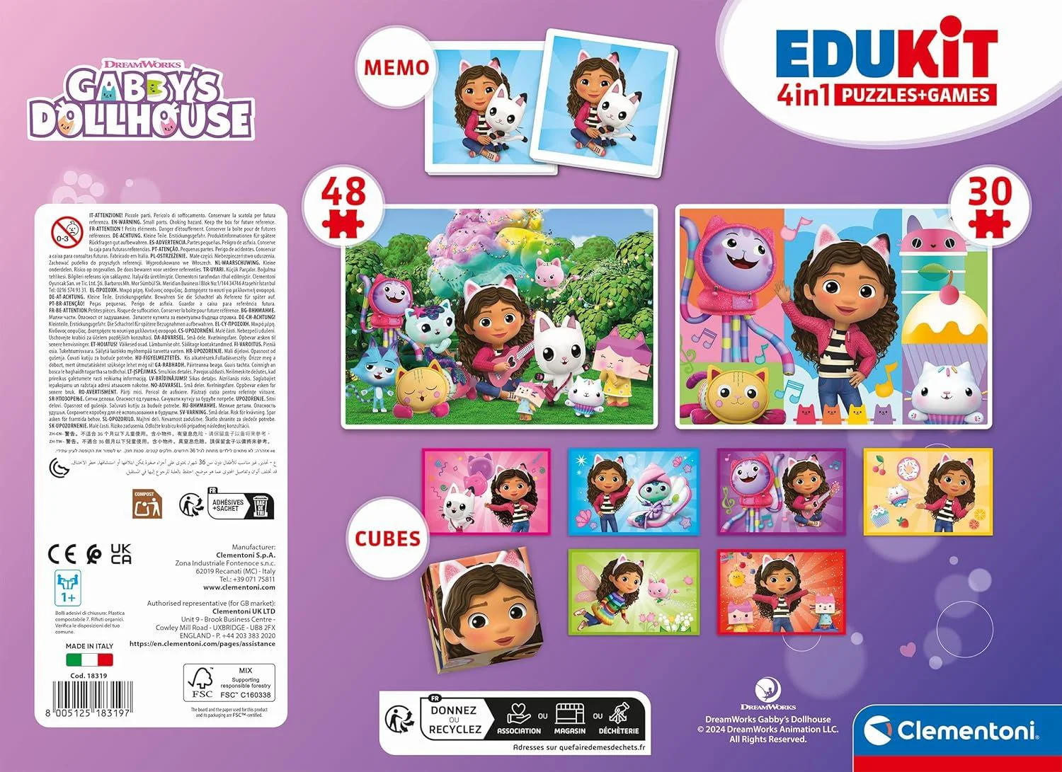 Puzzle 4 in 1 Clementoni Gabby's Dollhouse Edukit foto