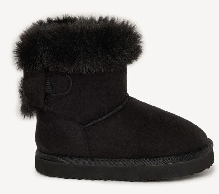 Saxo Blues Botine cu efect de piele intoarsa cu blanita Faux Black foto