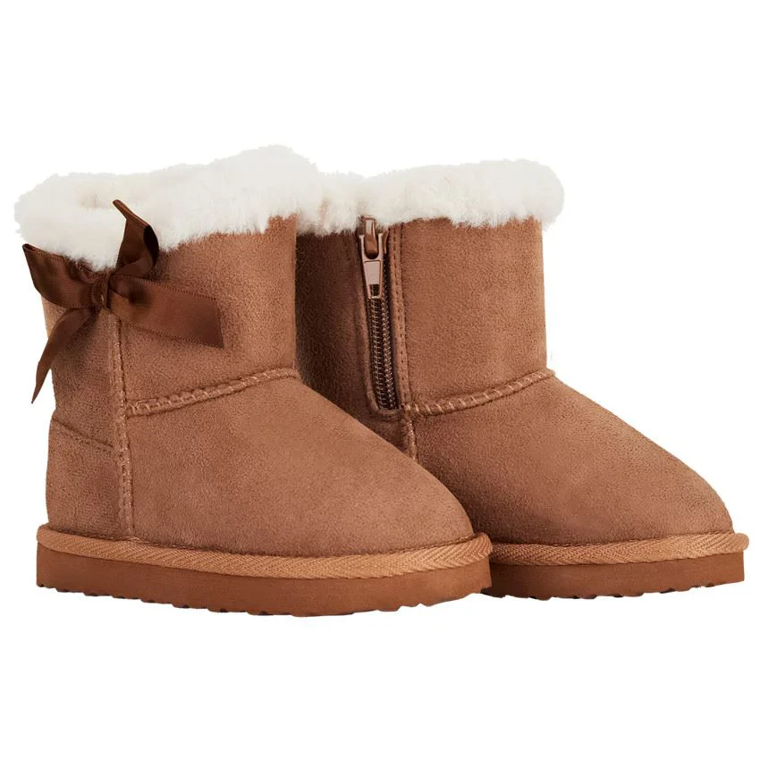 Saxo Blues Cizme cu efect de piele intoarsa cu blanita Faux Camel foto