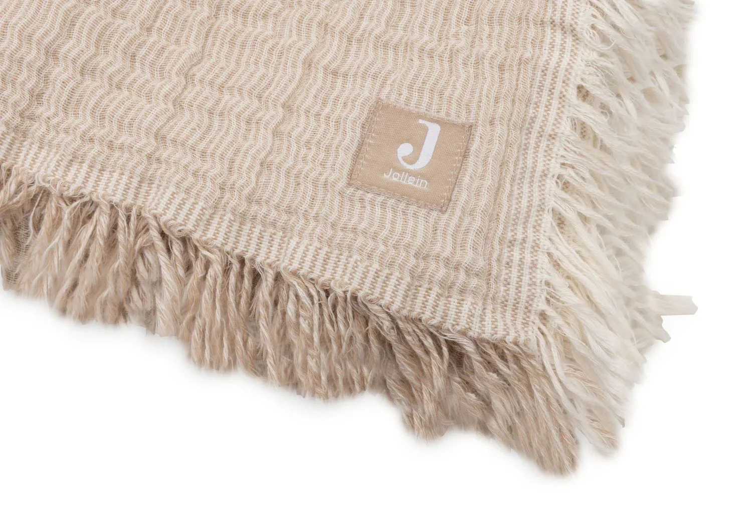 Плед муслиновый Jollein Fringe Stripe Biscuit GOTS, 120x120 см foto