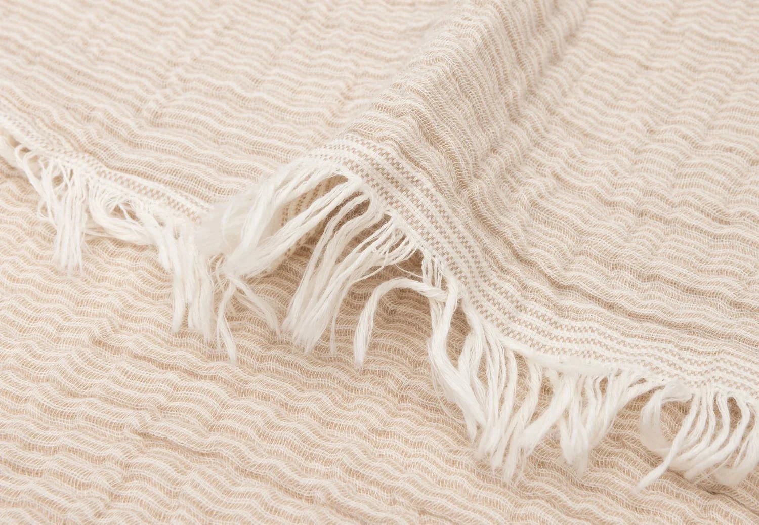 Плед муслиновый Jollein Fringe Stripe Biscuit GOTS, 120x120 см foto