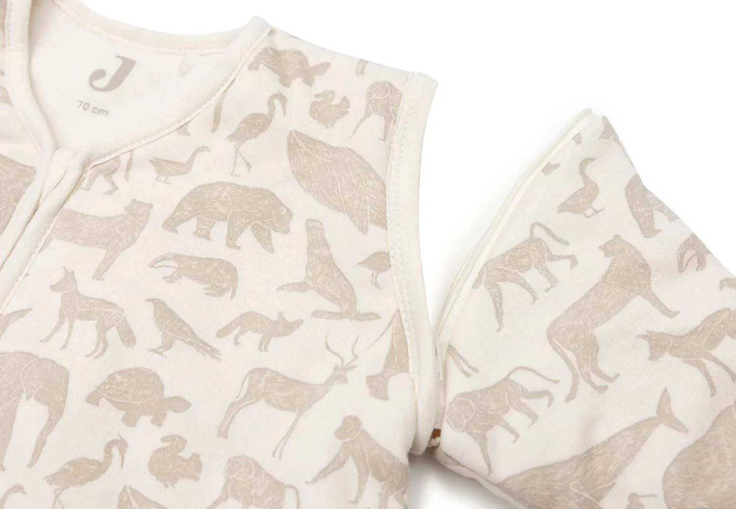 Sac de dormit cu maneci detasabile Jollein Sleepy Animals Nougat, 70 cm foto