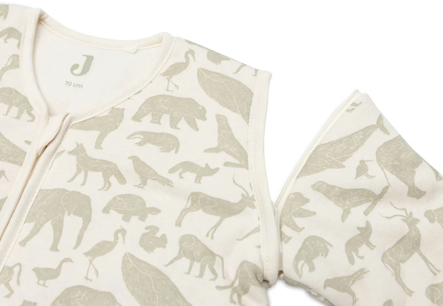 Sac de dormit cu maneci detasabile Jollein Sleepy Animals Olive Green, 70 cm foto