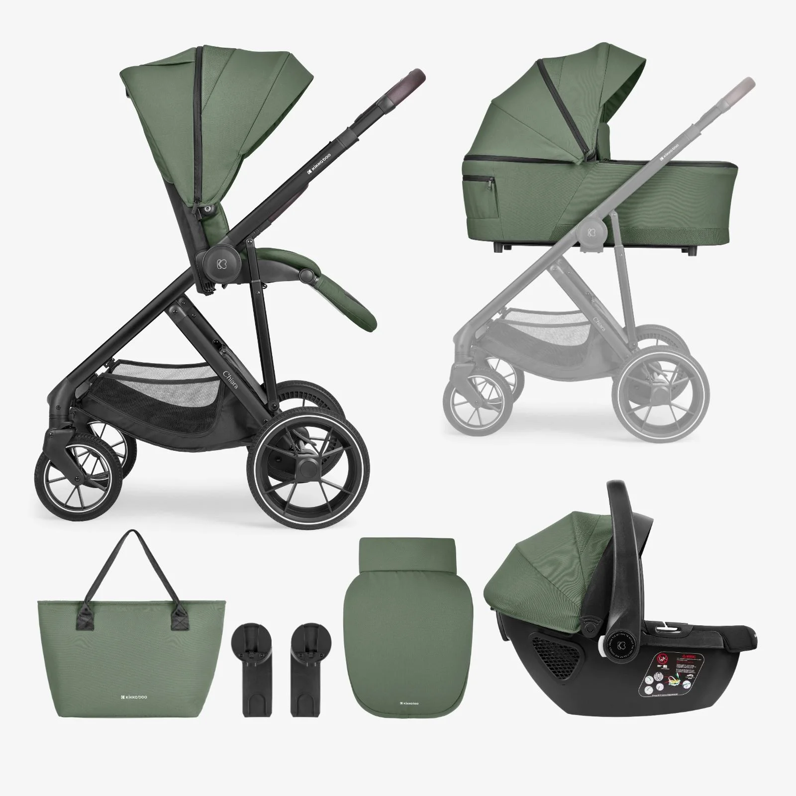 Carucior 3 in 1 KikkaBoo Chiara Army Green foto