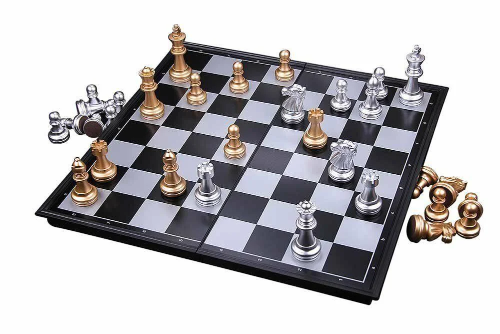 Joc de masa Board Games Sah magnetic cu piese aurii si argintii foto