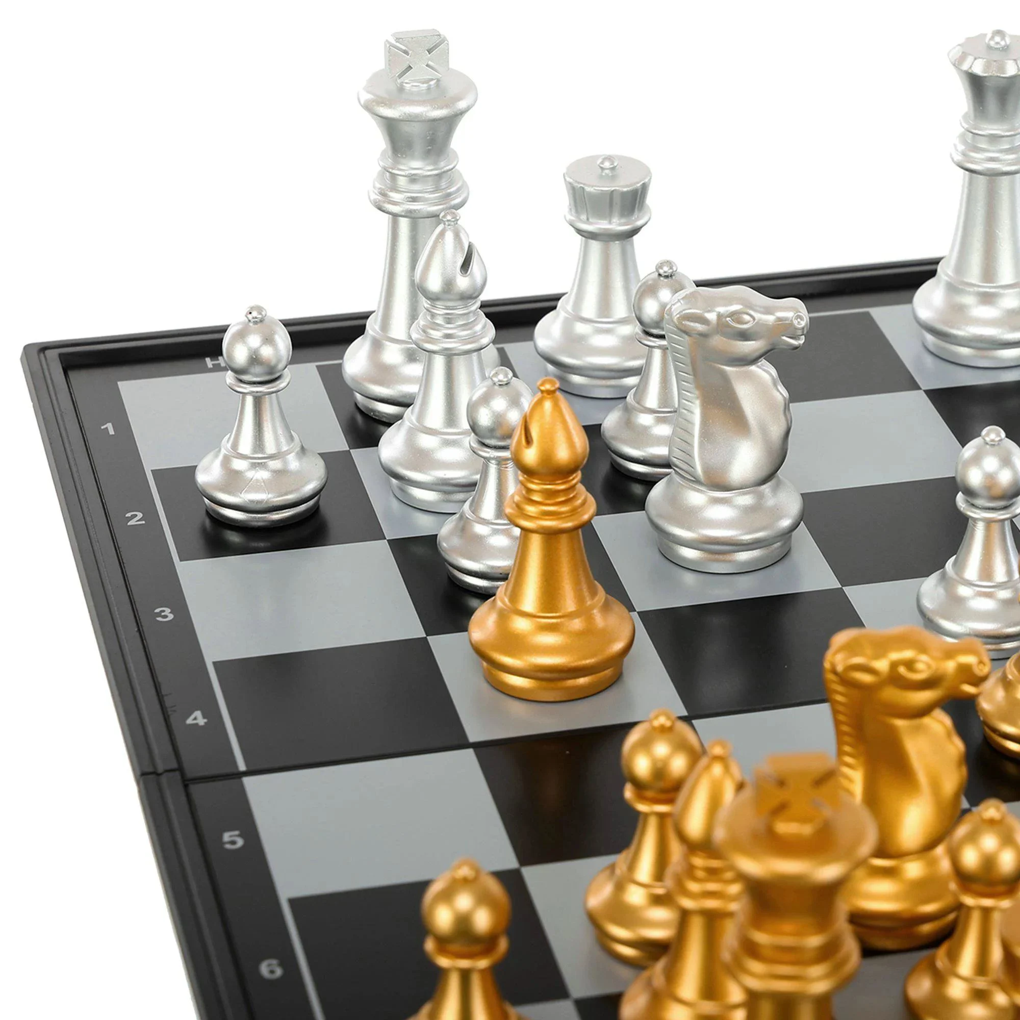 Joc de masa Board Games Sah magnetic cu piese aurii si argintii foto