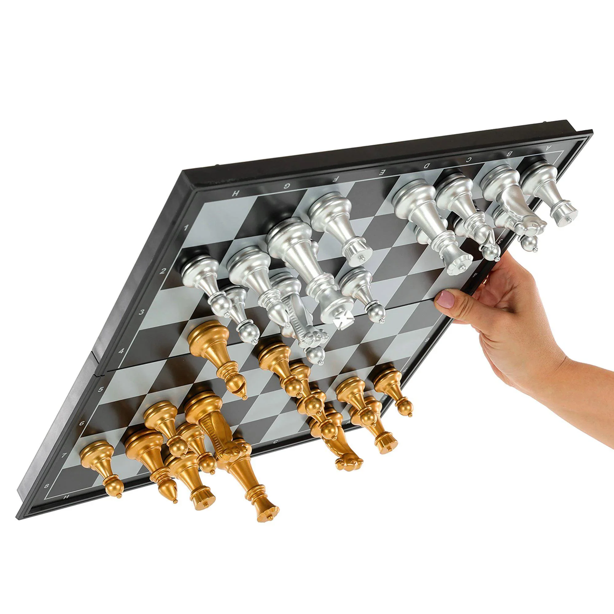 Joc de masa Board Games Sah magnetic cu piese aurii si argintii foto