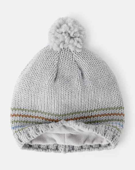 Carter's Caciulita cu pompom Grey Stripe Pom foto