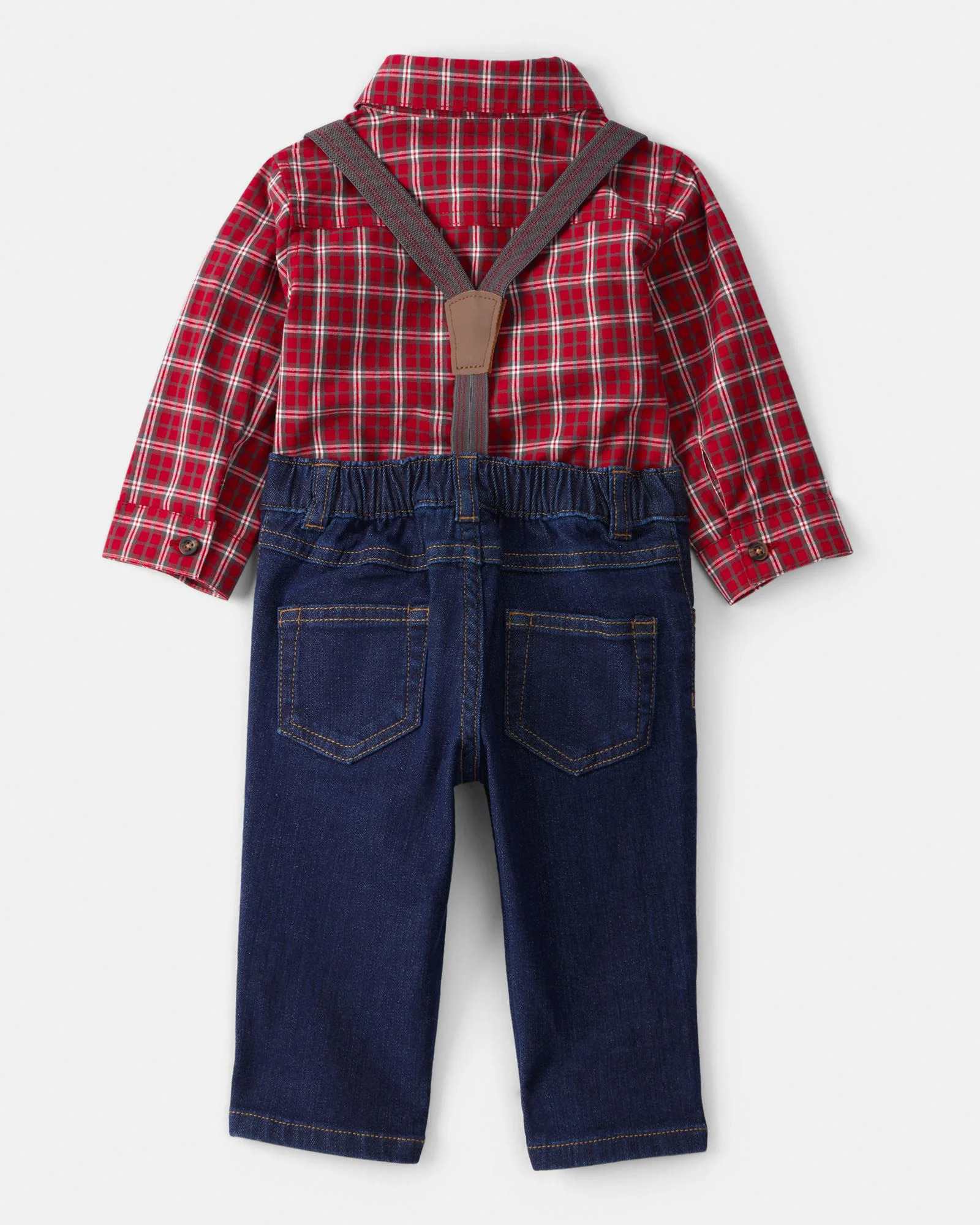 Carter's Set 3 piese Red Mini Plaid - camasa si pantaloni cu bretele ajustabile foto