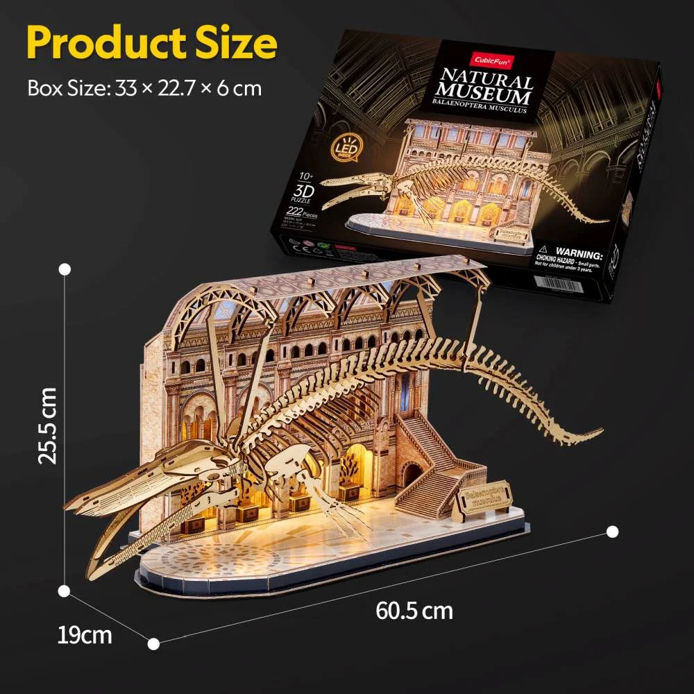 3D Пазл Cubic Fun Музей Естественных Наук: Синий Кит с LED-подсветкой, 222 дет. foto