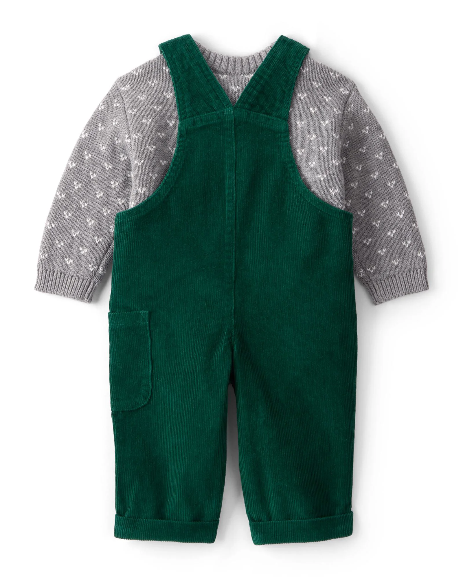 Carter's Set 2 piese Green Solid Overall - pulover si salopeta din catifea reiata foto