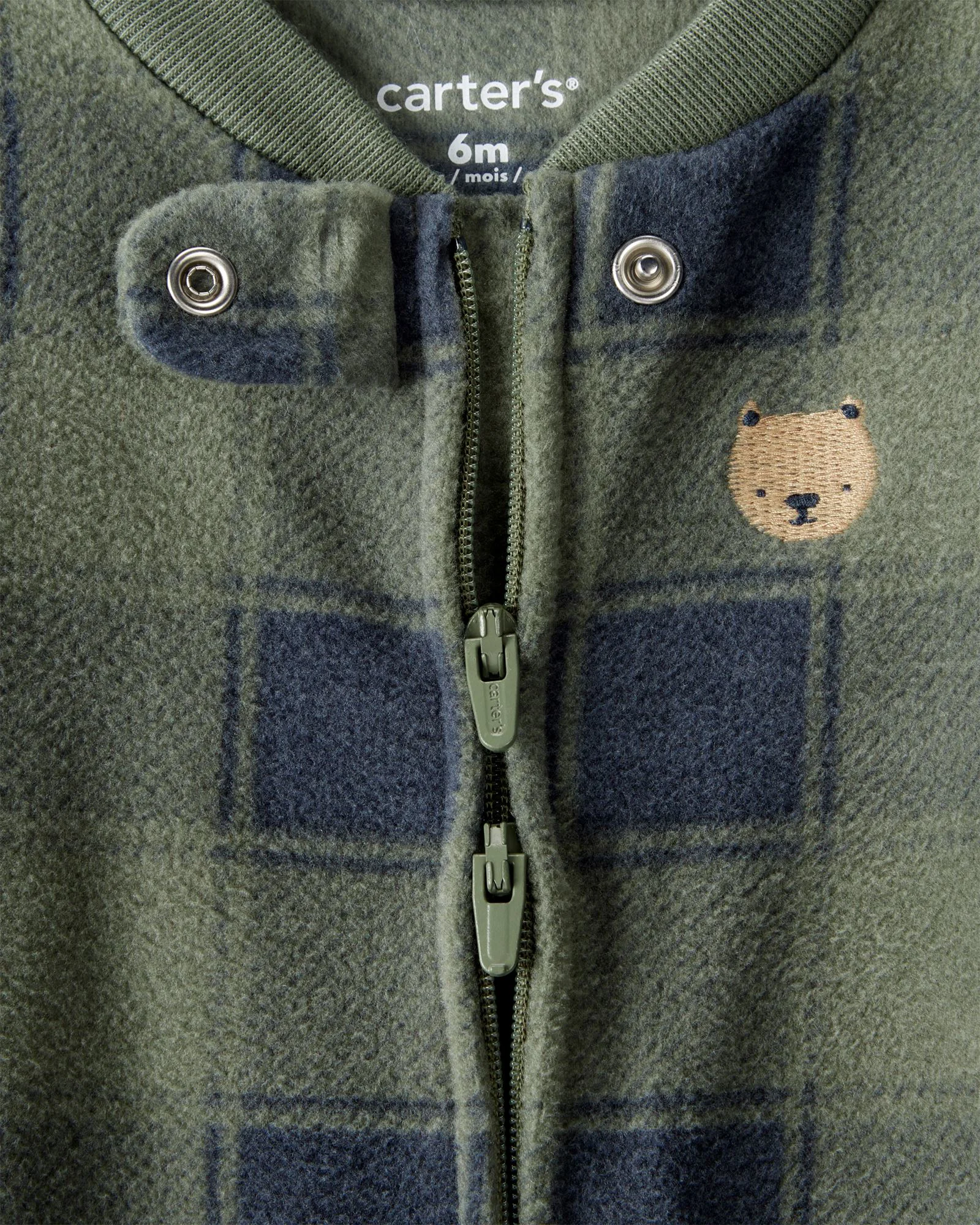 Carter's Pijama din microfleece Green Plaid Bear Feet foto