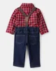 Carter's Set 3 piese Red Mini Plaid - camasa si pantaloni cu bretele ajustabile foto
