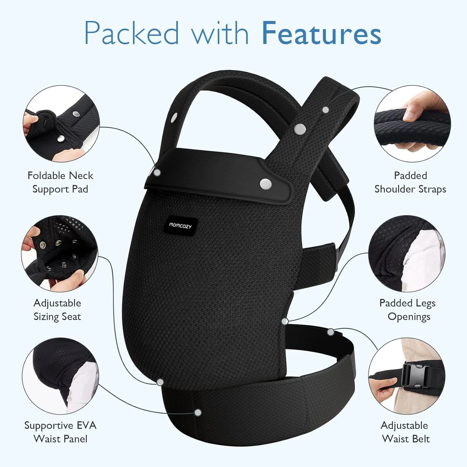 Эргономичный рюкзак‑кенгуру Momcozy Newborn to Toddler Air Mesh Black foto