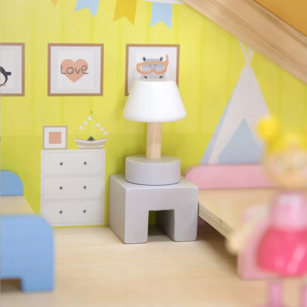 Casa de papusi din lemm Viga Toys – 3 etaje, 22 accesorii & 4 figurine foto