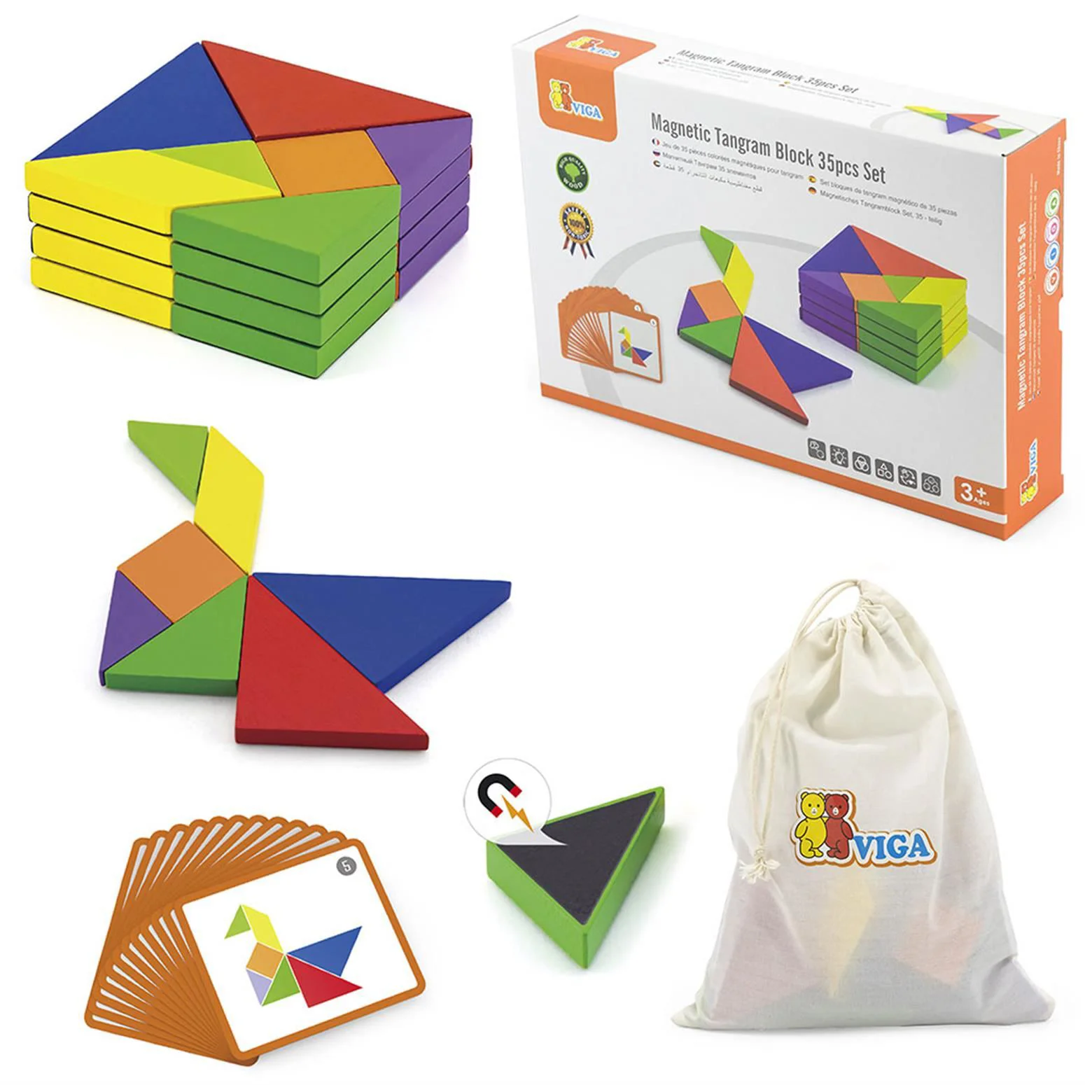 Joc educativ Viga Toys Tangram magnetic - cu carduri model foto
