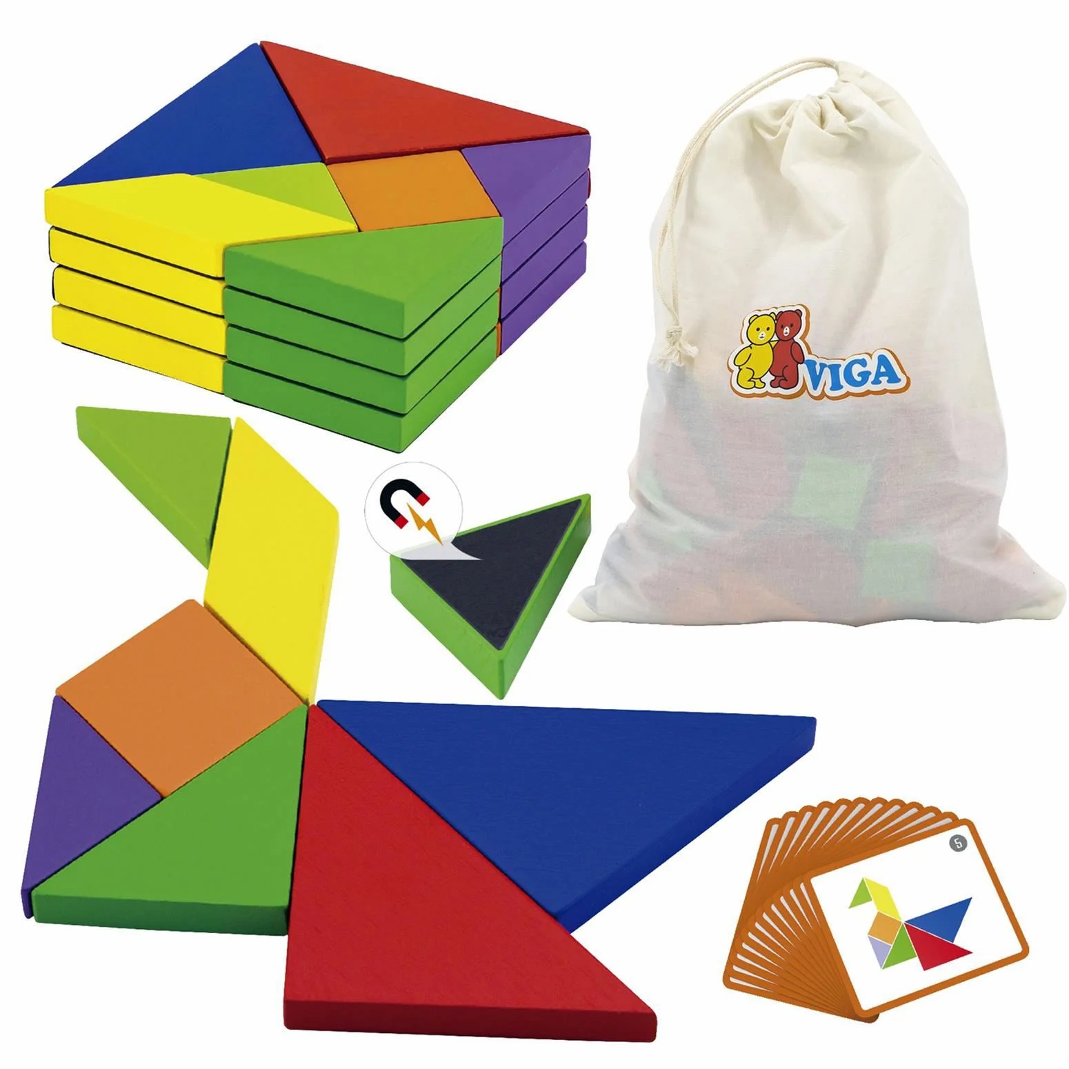 Joc educativ Viga Toys Tangram magnetic - cu carduri model foto