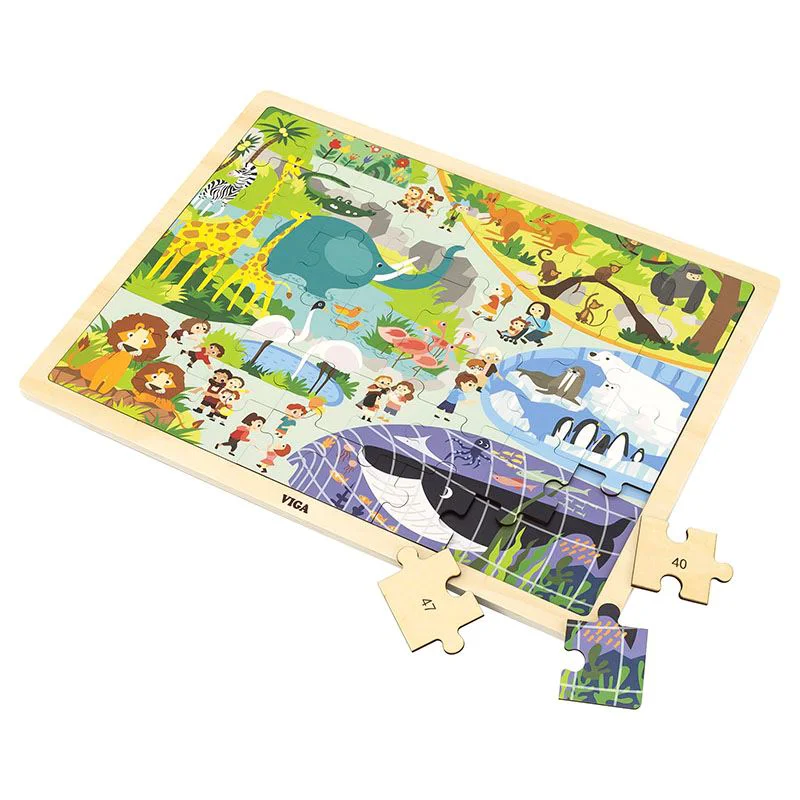 Puzzle din lemn Viga Toys Gradina zoologica, 48 elem. foto