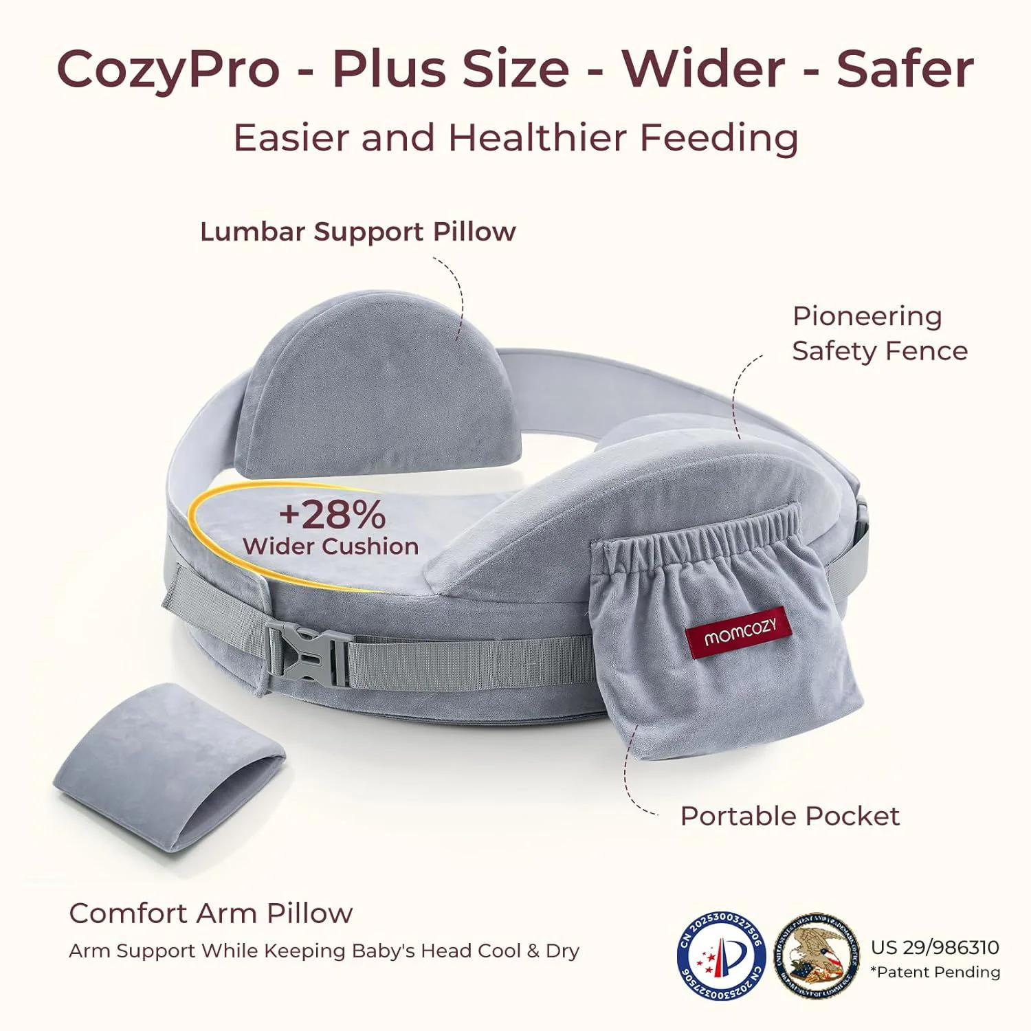 Подушка для кормления Momcozy CozyPro Grey foto