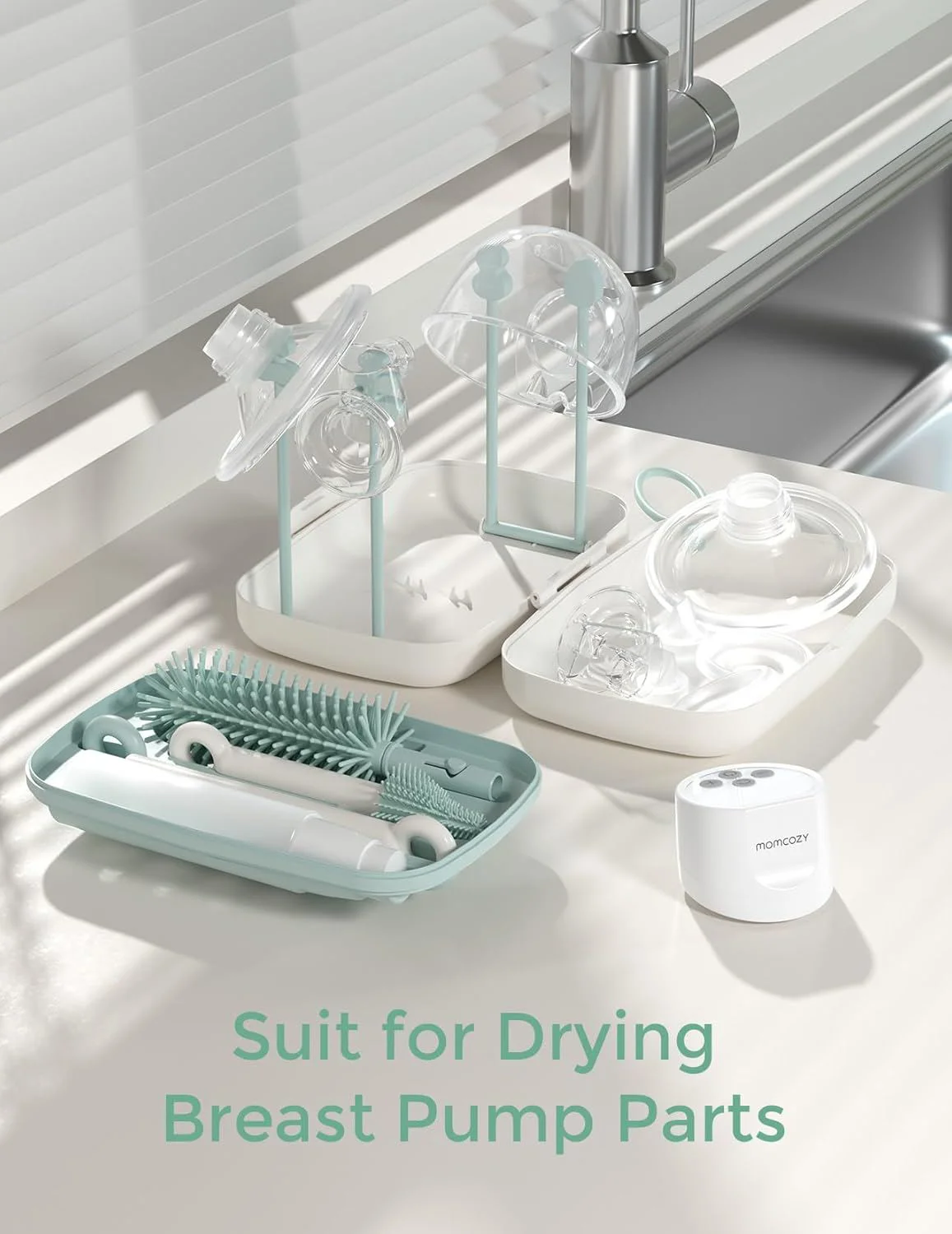 Set pentru curatarea biberoanelor 7 in 1 Momcozy Green foto