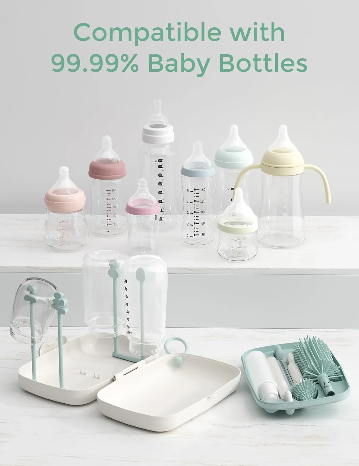 Set pentru curatarea biberoanelor 7 in 1 Momcozy Green foto