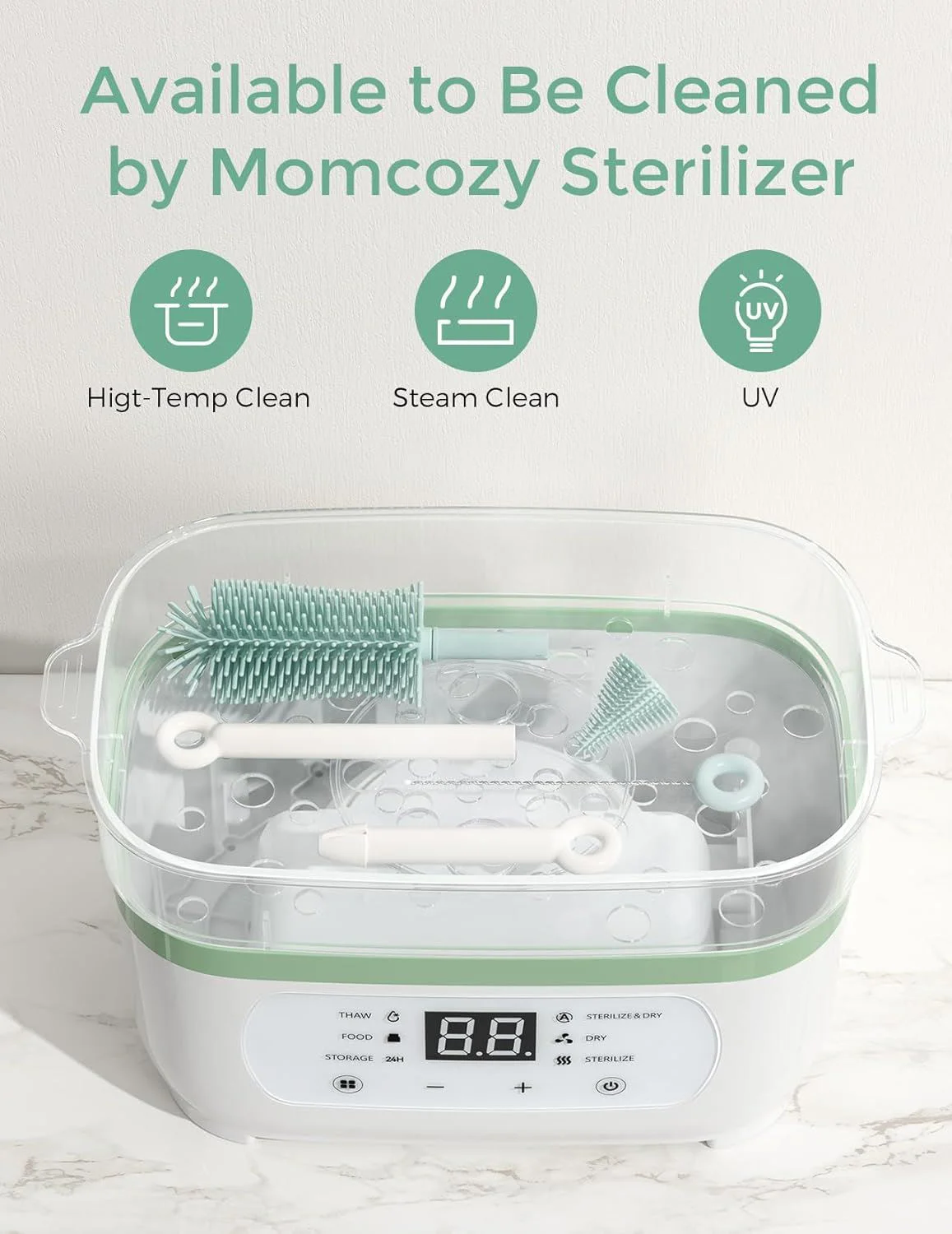 Set pentru curatarea biberoanelor 7 in 1 Momcozy Green foto