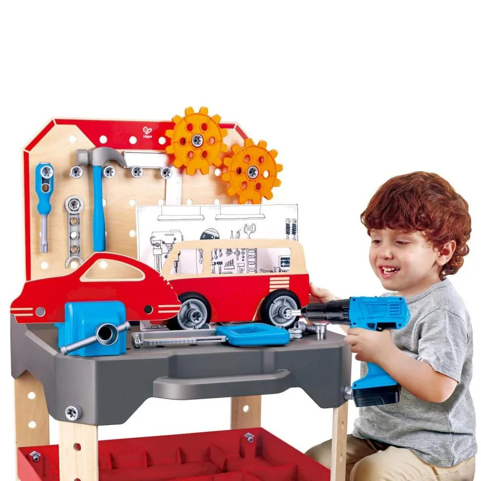 Деревянный игровой верстак Hape с инструментами и ящиком для хранения foto