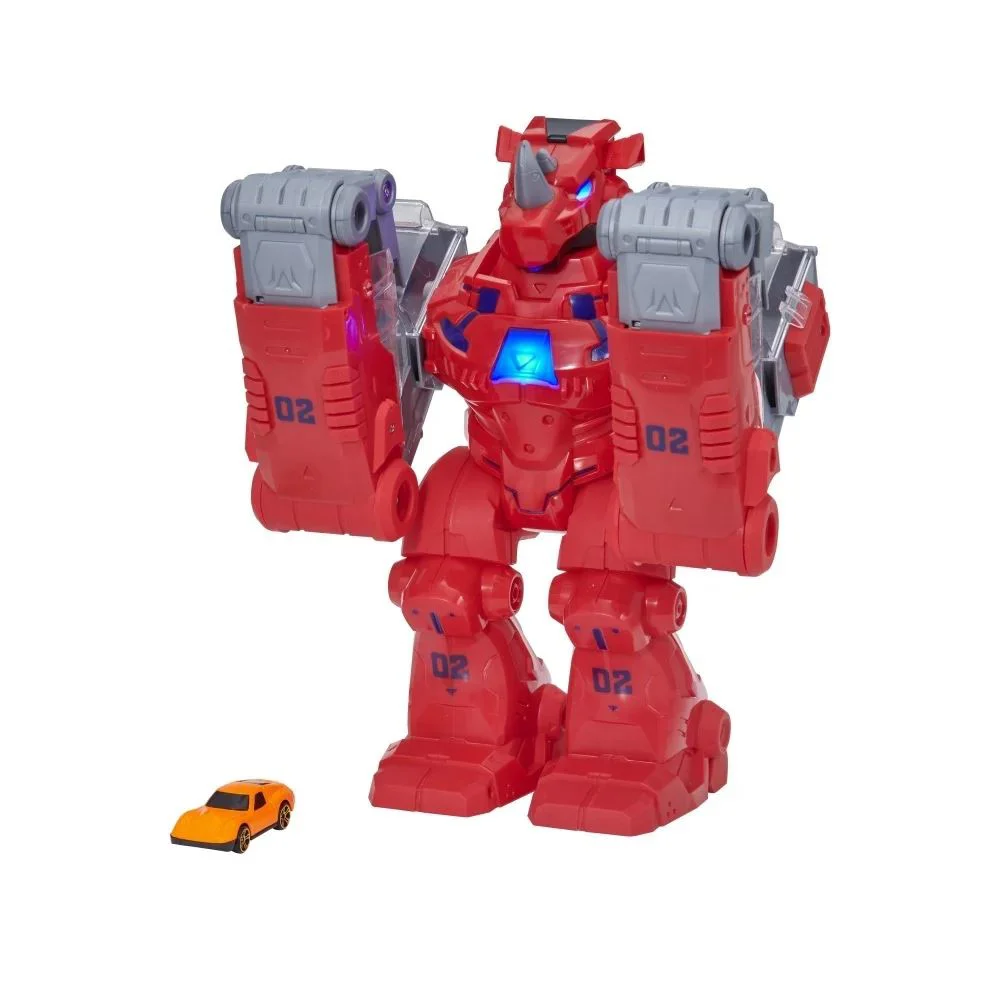 Set de joaca HTI Teamsterz Robot Rinocer cu pista, lumina, sunet si masina metalica foto