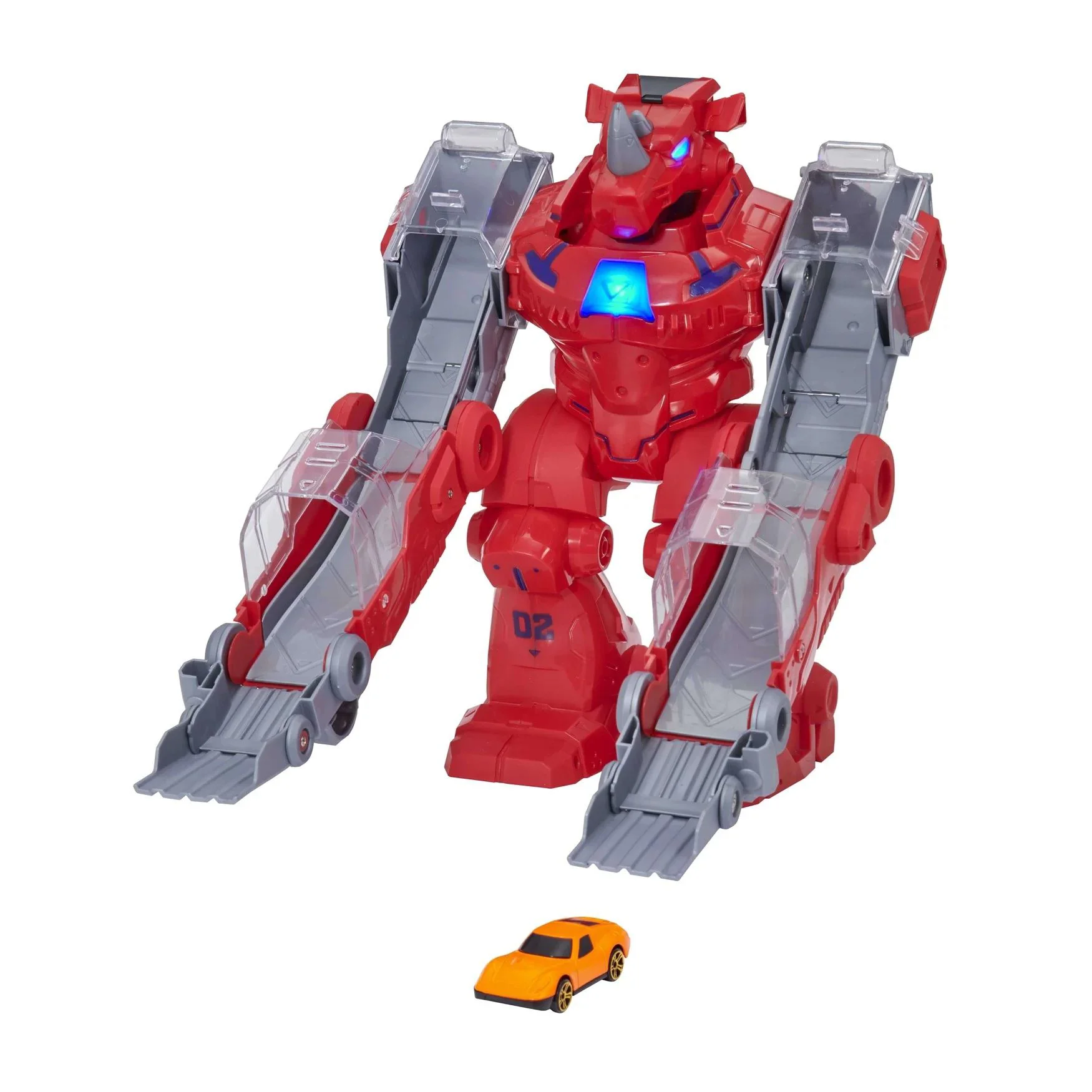 Set de joaca HTI Teamsterz Robot Rinocer cu pista, lumina, sunet si masina metalica foto